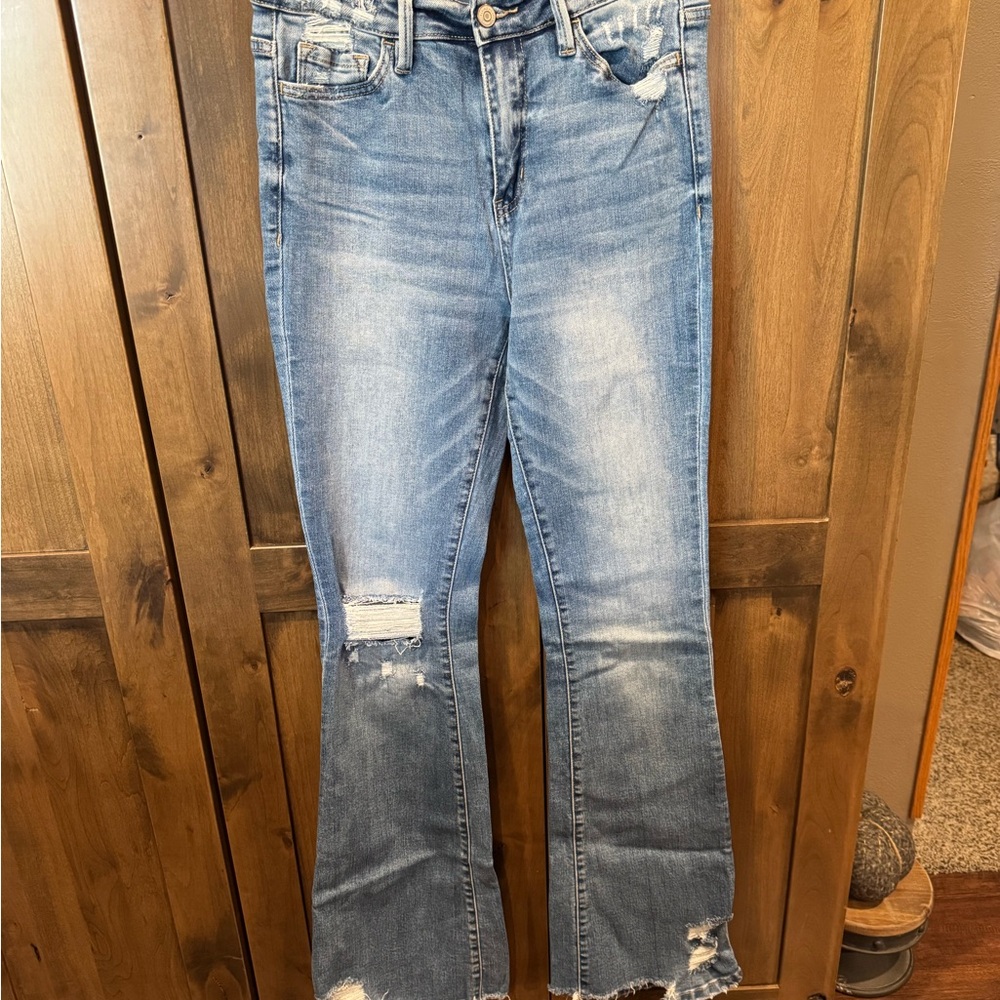 Flying Monkey Light Blue Distressed Flare Jeans